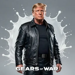 Donald Trump in Gears of War, splash art, movie still, cinematic lighting, dramatic, octane render, long lens, shallow depth of field, bokeh, anamorphic lens flare, 8k, hyper detailed, 35mm film grain
