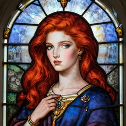 redhead beauty, church glass painting style, 8 k