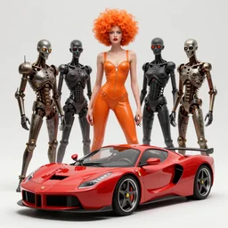 a clockwork orange female droog gang designed by moebius hr giger artgerm and a red pininfarina sportscar