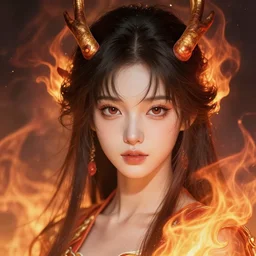 character concept art of an anime fire dragon goddess | | cute - fine - face, pretty face, realistic shaded perfect face, fine details by artgerm, wlop, rossdraws, james jean, andrei riabovitchev, bangkuart, and sakimichan, seoul, south korea, trending on artstation