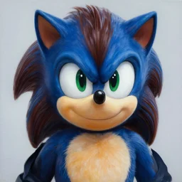 a portrait of a sonic with green eyes and brown hair, wearing tshirt, a photorealistic painting by mandy jurgens, trending on artstation, photorealism, detailed painting, behance hd, hyper realism
