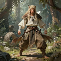 kawaii, dynamic brush strokes, linear gamma, dynamic, natural light, costume design made nordic tribes, sophisticated composition, old masters light composition, procedural, dramatic human character posing conceptart, beautiful ancient garden behind, substancedesigner, pbr, ultra detailed, hyperrealistic, megascans, volumetric light, concept master, painttoolsai, final iteration