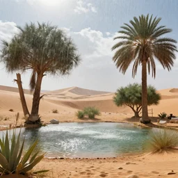 hyper realistic, high detail photo of desert oasis monsoon, beautiful, bright lighting