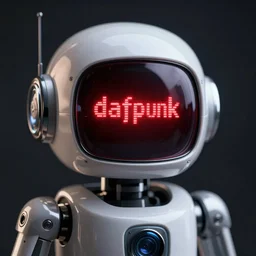 daftpunk deluxe humanoid robots front head daftpunk curved screen displaying red glowing Error, his head shows a red glowing Error message, background dark, 40nm lens, shallow depth of field, split lighting, 4k,