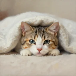 painting of a cute kitten laying under a blanket
