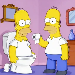 ( ( ( homer simpson ) ) ) complaining to barney!!! rubble!!! about toilet paper, by hanna - barbera, comedic scene, crossover, thick lines, featured on devianart