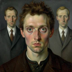 his crazed eyes were that of a stark raving lunatic by Raphael, Hopper, and Rene Magritte. detailed, romantic, enchanting, trending on artstation.