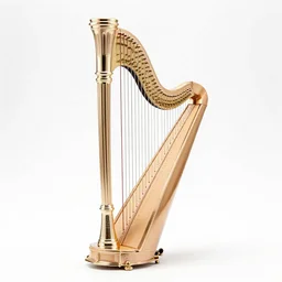 enamel harp, 8k product photo, isolated on a pure white background, centered, entire object in frame, sharp focus, soft studio lighting