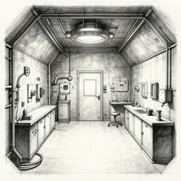 technical drawing of secret underground laboratory room interior