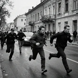 people are running from a police brutality, photo in style of Alexey Titarenko,