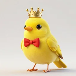 an elegant yellow bird wearing a crown and a red bow tie in the style of Charlie Bowater, very very beautiful, high quality, detailed, 4k, digital art, artstation, smooth