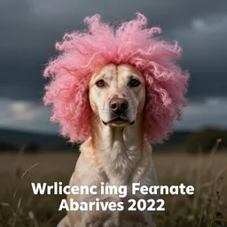 a dog with pink afro hair