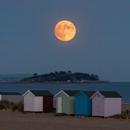 there was a lovely orange super moon over the beach huts and the isle of wight