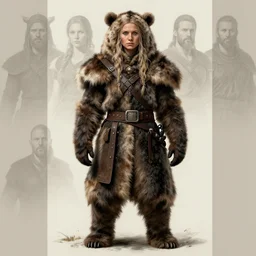 a female nordic berserker with bear fur coat | | realistic shaded, fine details, realistic shaded lighting poster by greg rutkowski, magali villeneuve, artgerm, jeremy lipkin and michael garmash and rob rey