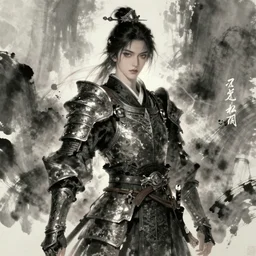a post - apocalyptic ronin / knight in the style of gothic art in the style of oriental ink painting