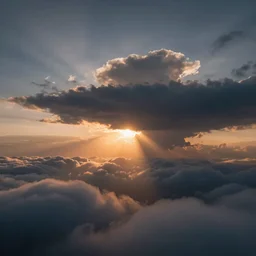 dramatic cloudscape wide angle, long exposure, ultra - hd, beautiful lighting, ray tracing global illumination, in a symbolic and meaningful style, above the clouds at sunset, trending on artstation, concept art, hyper realism