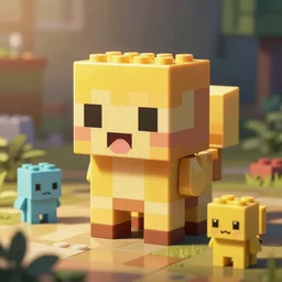small creatures made of a single brick, four legged, quadrupedal, cute looking, kawaii, sharp focus, character sheet, game concept art, blocky, lego mixels, japanese, katamari damacy inspired, pokemon inspired, blocky like minecraft