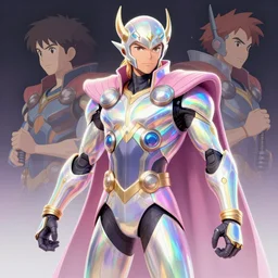 highly detailed, digital art, pixiv fanbox, trending on artstation, ray tracing, volumetric lighting, sharp focus, hq, overwatch style, cyberpunk thor, pastel rainbow color scheme, iridescent and pearlescent, arcane, by artgerm, wlop, greg rutkowski, hayao miyazaki