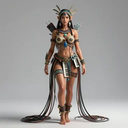 a centered render of an alluring tribal goddess adorned with cables and synthesizer parts, full body, gorgeous face, perfect face, powerful, by viktoria gavrilenko, 3 d, trending on artstation, octane render, 8 k