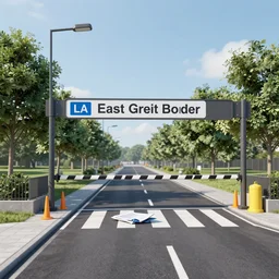 3 d render of east grestin border checkpoint from papers, please, trending on artstation