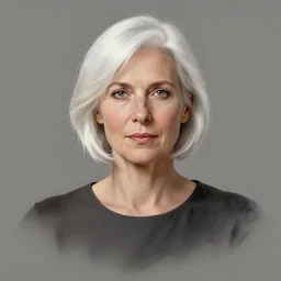 portrait of a woman with short white hair, medium shot, illustration, highly detailed, high quality, by mandy jurgens
