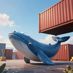 Docker whale and shipping containers, trending on artstation, HDR lightning