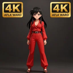 anime girl with a detailed face and black hair in a red outfit, full body, trending, high quality, award winning, 4 k, 8 k, artstation,