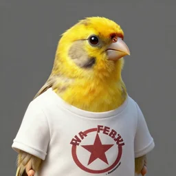 An adorable mustached canary with a communism t-shirt, highly detailed, digital painting, artstation, concept art, sharp soft focus, studio light, by Phil and Kaja Foglio,