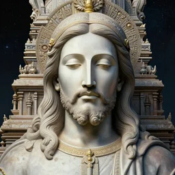 highly detailed picture of cybertronic statue of jesus in a hindu temple, edge of the universe, perfectly symmetrical face, elegant, centered, digital painting, artstation, concept art, smooth, sharp focus, illustration, artgerm, golden ratio, perfect symmetrical, perfect intricate, boris vallejo, masterpiece, from the book by gene wolfe, highly detailed painting by gustave dore