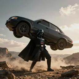 Darth Vader lifting a car