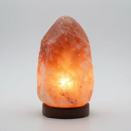 glowing himalayan salt lamp, photorealistic, isolated on a pure white background, centered, entire object in frame, sharp focus, soft studio lighting