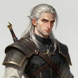 male cottagecore the witcher geralt of rivia. intricate, elegant. highly detailed, digital painting, artstation, concept art, smooth, sharp, focus, illustration.. art by artgerm and greg rutkowski and alphonse mucha