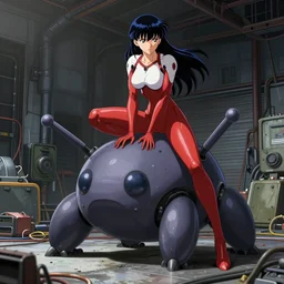 a fullbody action still of motoko kusanagi riding on top of a tachikoma, the major ghost in the shell : : stand alone complex, under repairs, maintenance : : by ilya kuvshinov, rossdraws, artgerm, sola digital arts, anti aliasing, raytracing : :