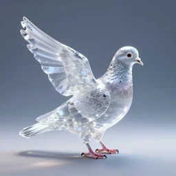 pigeon made of crystal, crystal pigeon, transparent, translucent, light, optics, 4 k, octane render, 3 d, blender, raytracing