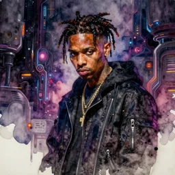 Trippie Redd rage watercolour matte painting dark astral neon beautiful psychedelic technology art painting