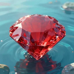 a red trapped in a flower diamond floating in crystal clear water, style artstation, style greg rutkowsk, comic art book,, octane render, unreal engine 6, epic game graphics, fantasy, ciberpunk, post - apocaliptic, ray tracing