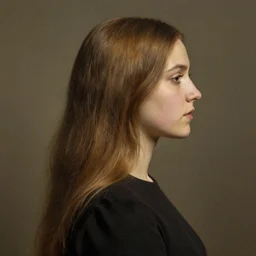 woman's profile with long hair in the style of Annie Leibovitz and Jan Lievens. 4K