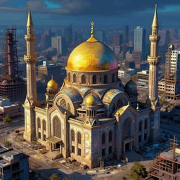 a beautiful very detailed highly detailed architecture mosque building unfinished building urbex industrial architecture city by liam wong, thermal imaging crystal tron studio ghibli azeroth fantasy darkacademia, archdaily, wallpaper, highly detailed, trending on artstation.