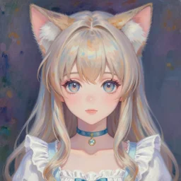 nekopara fantastically detailed eyes modern anime style art detailed cat ears cat girl nekomimi dress portrait Laica chrose, made by Hugo Heyrman, Digital matte art, by Oscar-Claude Monet