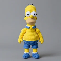a crochet Homer Simpson, realistic, no cropping, full body, Sigma 50 mm f/1.4