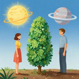 a woman who moved to another planet with husband, hot weather, full growth, by Michael Vrubel