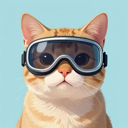 a cat with goggles , digital art , vaporwave