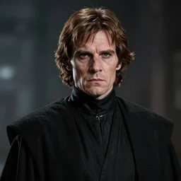 star wars portrait of a man by greg rutkowski, jacen solo, evil expression, wearing black robes, detailed portrait, sharp foccus, cinematic ilumination, artstation hq.