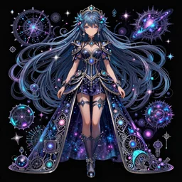 anime girl with clothes with cosmic, magic long hair, high detail of the face, super - resolution, hsl, 2 - bit, vr, uniform, nano, senary, rtx, insanely detailed and intricate, hypermaximalist, elegant, ornate, hyper realistic, super detailed, full body, full body shot, full image, full art