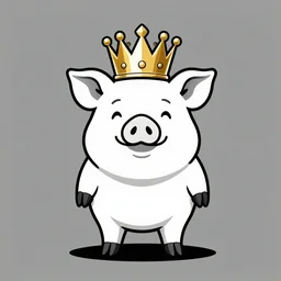 standing pig wearing a gold crown on it's head black and white illustration concept art in the style of Arthur Adams, full body 8k