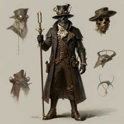 concept art of a 1800s steampunk plague doctor