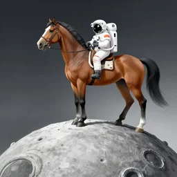 the horse is standing on the astronaut's back. performance in the circus on the moon