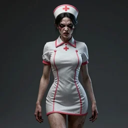 angry zombie sexy nurse, full body portrait, perfect body shape, horror core, apocalyptic, feeling of grimdark, sharp focus, fiction, hyper detailed, digital art, trending in artstation, cinematic lighting, studio quality, smooth render, unreal engine 5 rendered, octane rendered, art style and nixeu and wlop and krenz cushart