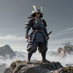 Samurai on the mountain, Full-HD, Powerful, Octal, volumetric Light, Global Illumination, Ray Tracing Reflections, insanely detailed and intricate, hypermaximalist, elegant, ornate, hyper realistic, super detailed