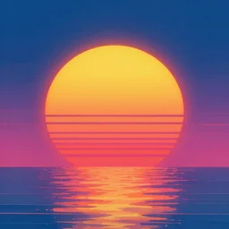 retrowave vintage sunset, big round sun, neon, digital painting, artstation